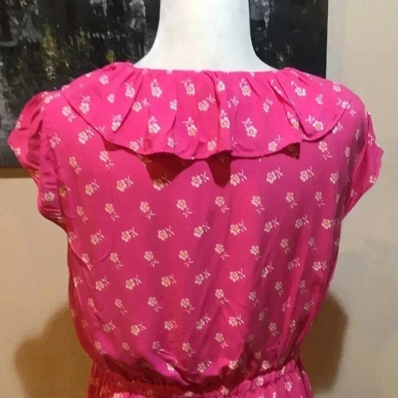 J. Crew V Neck Ruffle Floral Faux Wrap Dress Fuchsia Pink Size 10 - Picture 7 of 10